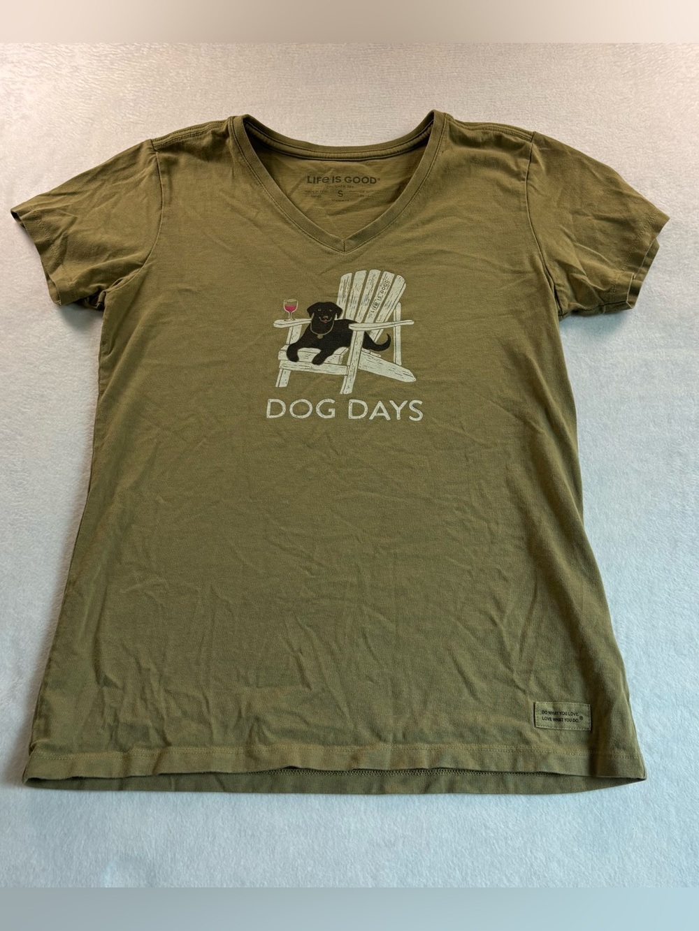 Life Is Good Olive 'Dog Days' V-Neck Tee